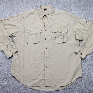 The North Face Shirt Mens Large Beige 100% Supplex Nylon Long Sleeve Button Up‎